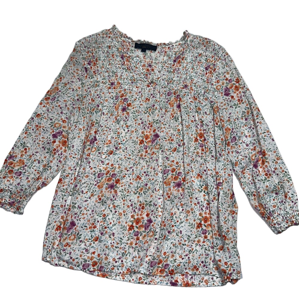 RACHEL Rachel Roy Floral Smocked Peasant Blouse S Cottagecore Boho